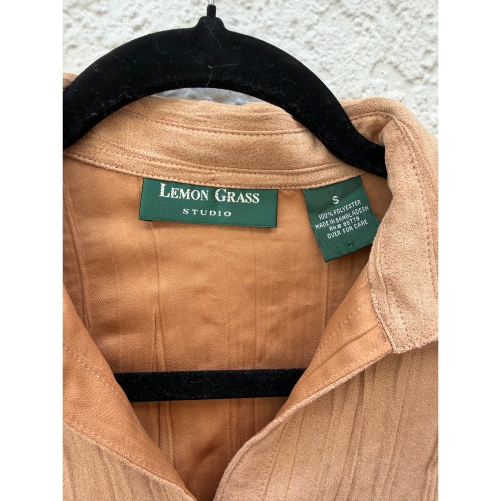 Lemon Grass Studio Tan Faux Suede Crinkle Textured Button Down Shirt Small - Picture 3 of 7